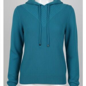 S. Christina 100% Cashmere Blue Waffle Knit Chevron Hoodie – Size S/M